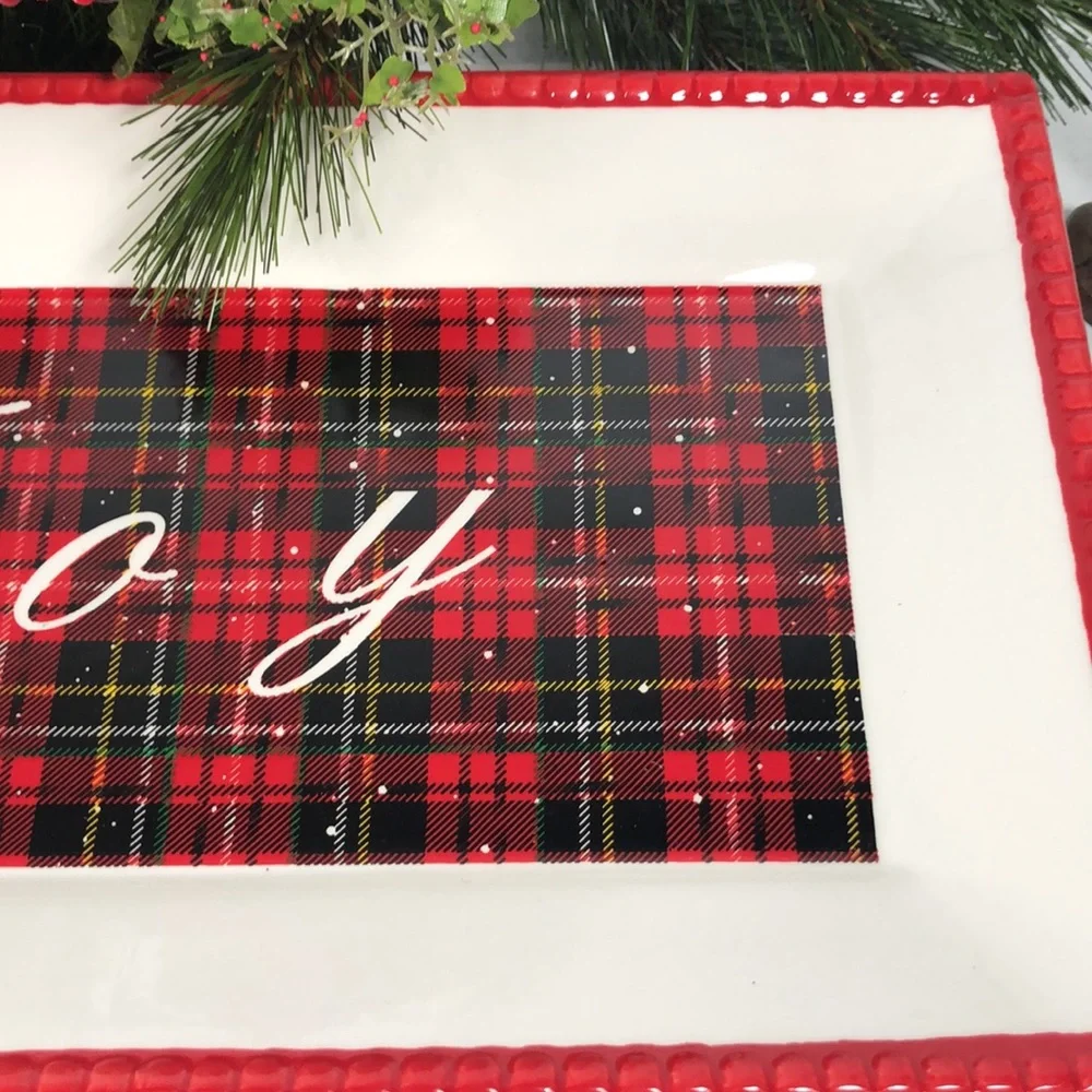 Plaid “Joy” Serving Platter Tray NWT Christmas Holiday Serving Tray Decor - Picture 10 of 14